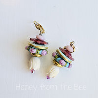 Bridal earrings in shades of pink, aqua and gold