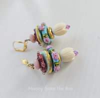 Flower earrings in shades of ivory, pink, aqua and gold