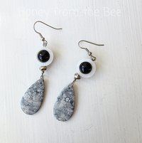 Orbicular jasper earrings with onyx and mother of pearl