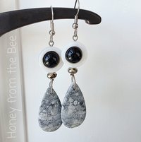 Artisan earrings with jasper, MOP and onyx