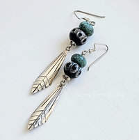 One of a kind earrings feature turquoise, lampwork and silver