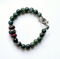 red and green bead bracelet in semi-precious stones
