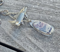 Detailed Silver Trout charm with lavender gemstone pendant