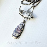 Sterling silver fish and gemstone pendant