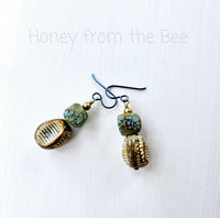 Boho style earrings that feature organic shaped beads