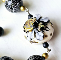 Honeybee lampwork bracelet in black and white