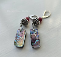Stunning artisan earrings in shimmering dichroic glass, rosy chalcedony and sterling silver