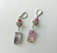 Artisan earrings in pink, silver and teal
