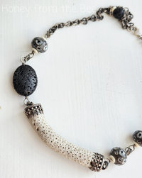 Sterling silver necklace with coral and lampwork