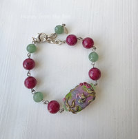 Lampwork bracelet in rose and green