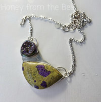 Sterling silver and gemstone necklace in purple and green
