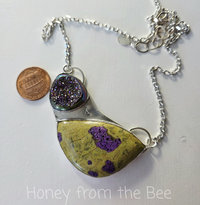 Outer space necklace in green and purple