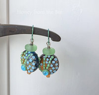 Colorful Lampwork earrings in orange, aqua and green
