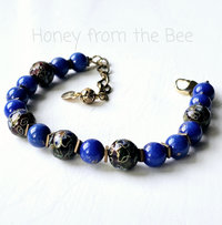 Cloisonne and glass lapis lazuli bead bracelet