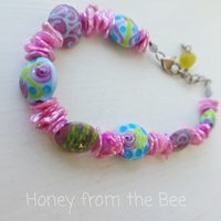 Lampwork bracelet in pink and blue