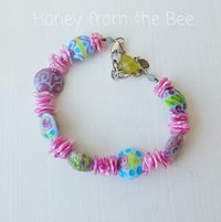 Lampwork and pearl bracelet in pink, blue and green