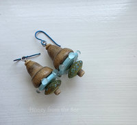 Aqua lampwork earrings with wood and cork beads