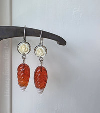 Vintage glass drop from white rose earrings