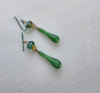 Lampwork earrings in green and yellow
