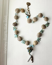Statement necklace in aqua and tan