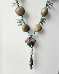 Green and Blue Lampwork Earrings with Ceramic mushroom cap