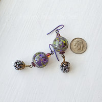 Lampwork earrings in purple and green