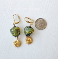 Artisan earrings green and gold