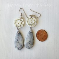 Winter earrings feature buttons and jasper