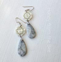 Artisan earrings in white and grey feature orbicular jasper