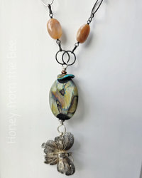 Butterfly lampwork necklace with silver filigree butterfly dangle