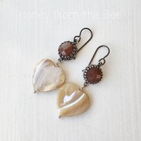 Heart earrings feature moonstone and mother of pearl