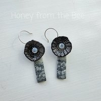 Artisan earrings in grey and white feature orbicular jasper