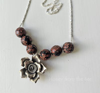 Sterling Silver rose necklace with red and black jasper beads
