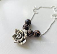 Silver Rose and faceted Mexican Red Snowflake Jasper necklace