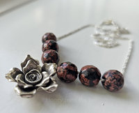 Red Snowflake Jasper necklace with sterling silver rose