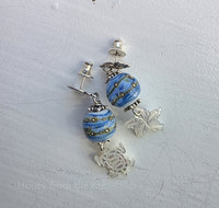 Blue lampwork earrings with mother of pearl charms