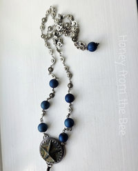 Western inspired necklace in silver, blue and brown