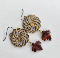 Gemstone leaf earrings in red and gold