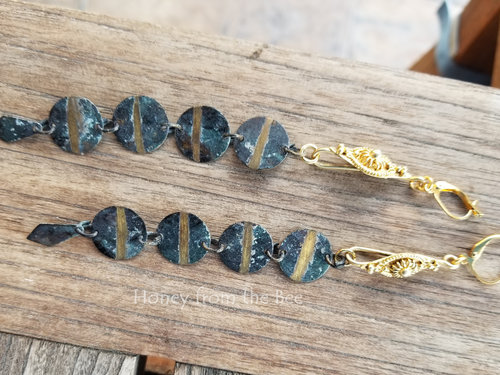 Boho style earrings features brass and vermeil