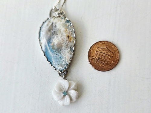 Beach necklace features plume agate set in sterling silver