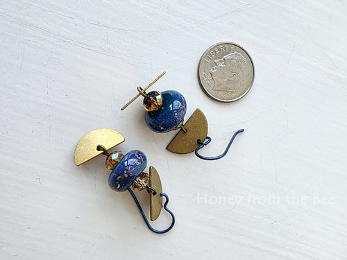 Lampwork earrings in blue and copper