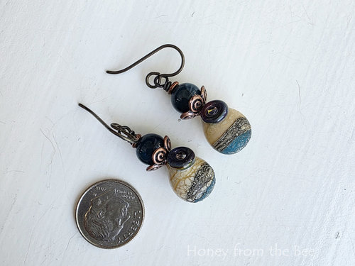 beach earrings feature lampwork and gemstones