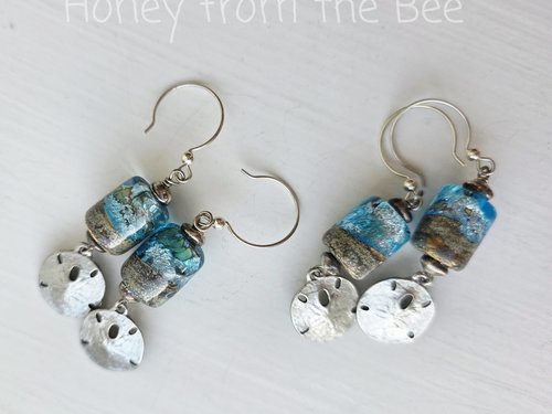 Silver and Blue earrings in a beach theme