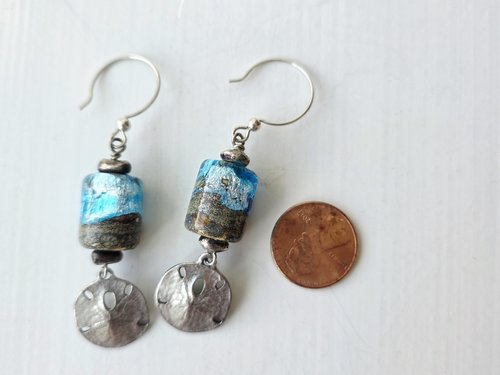 Ocean inspired earrings in blue and silver