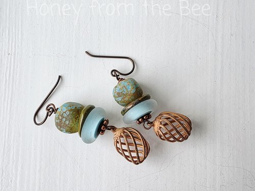 Beach earrings in copper and aqua