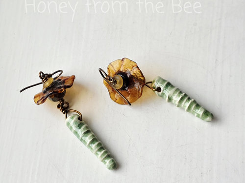 Brown eyed Susan earrings feature lampwork and ceramic