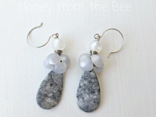 Vintage button earrings with orbicular jasper 