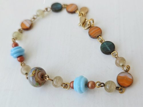 Vintage Venetian bead bracelet in orange and blue