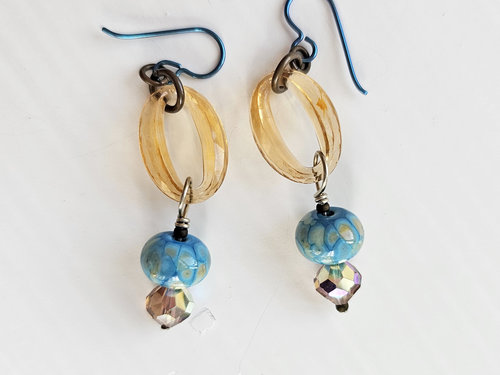 Sky blue earrings with champagne crystals