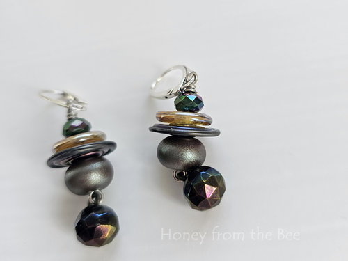 One of a kind earrings in shades of purple, blue, teal and yellow